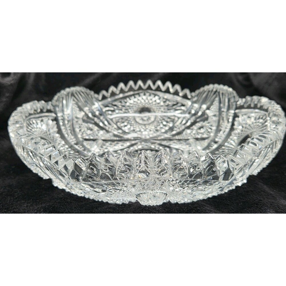 Antique Imperial Glass NUCUT Oval Crystal Bowl Hobstar Pinwheel Sawtooth EAPG